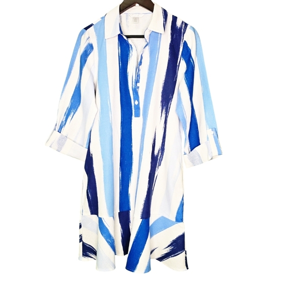 London Times Artistic Blue and White Long Sleeve Dress - Picture 2 of 9